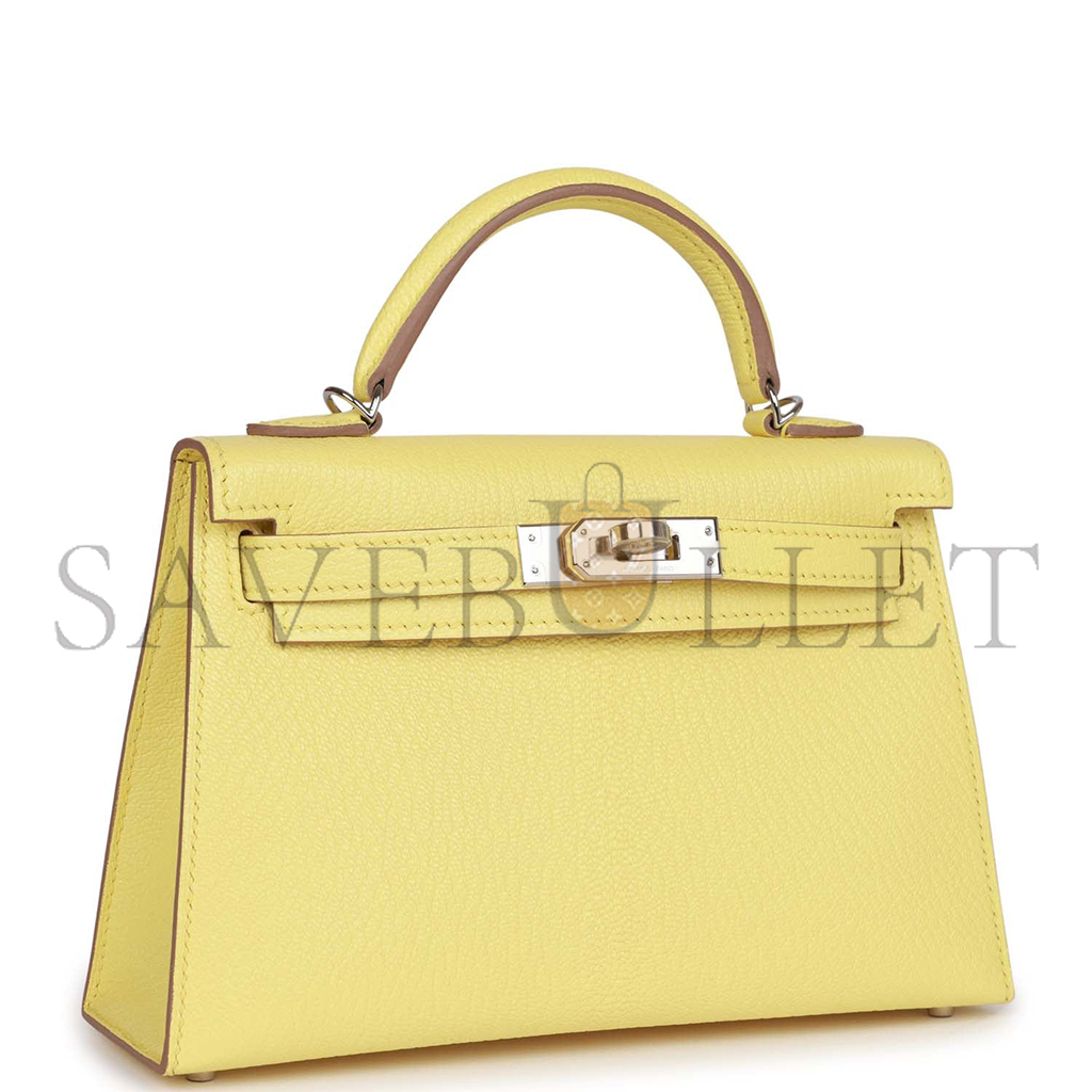 HERMÈS MASTER MINI KELLY II SELLIER LIMONCELLO CHEVRE PALLADIUM HARDWARE (19*12*5.5cm) 